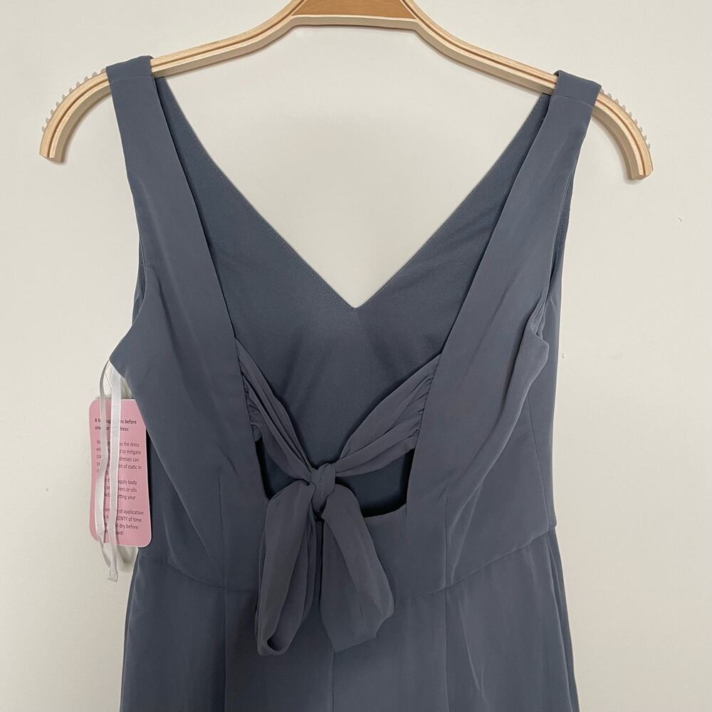 SOCIAL BRIDESMAIDS SLEEVELESS TIE BACK CHIFFON‎ TRUMPET GOWN 8194 Silverstone 0 - Picture 8 of 9